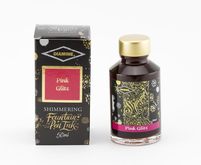 Diamine Fountain Pen Bottled Ink, 50ml - Shimmering Pink Glitz - Image 1
